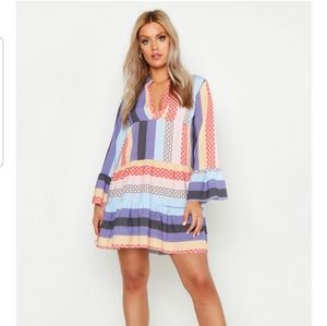 Boohoo Plus Patchwork Smock Dress